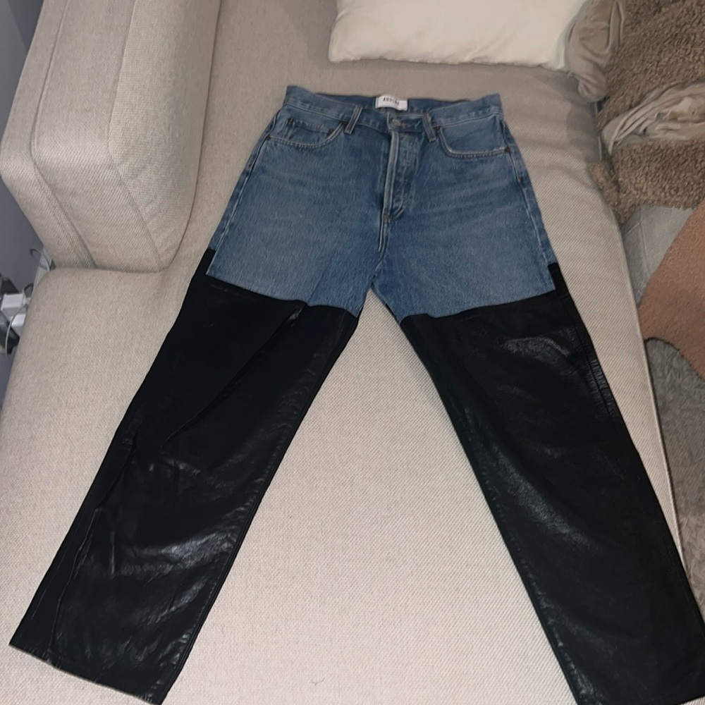 AGOLDE straight leg half denim, half leather pants (size 26) worn twice!!!